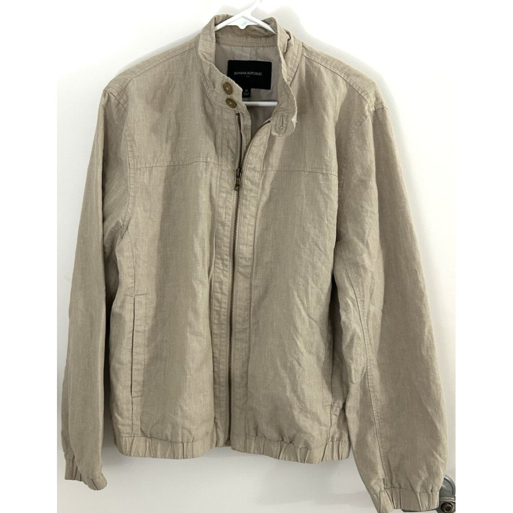 Men Banana Republic bomber preppy fisherman coastal linen blend jacket medium